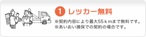 １．レッカー無料　※契約内容により最大55kmまで無料です。※あいおい損保での契約の場合です。